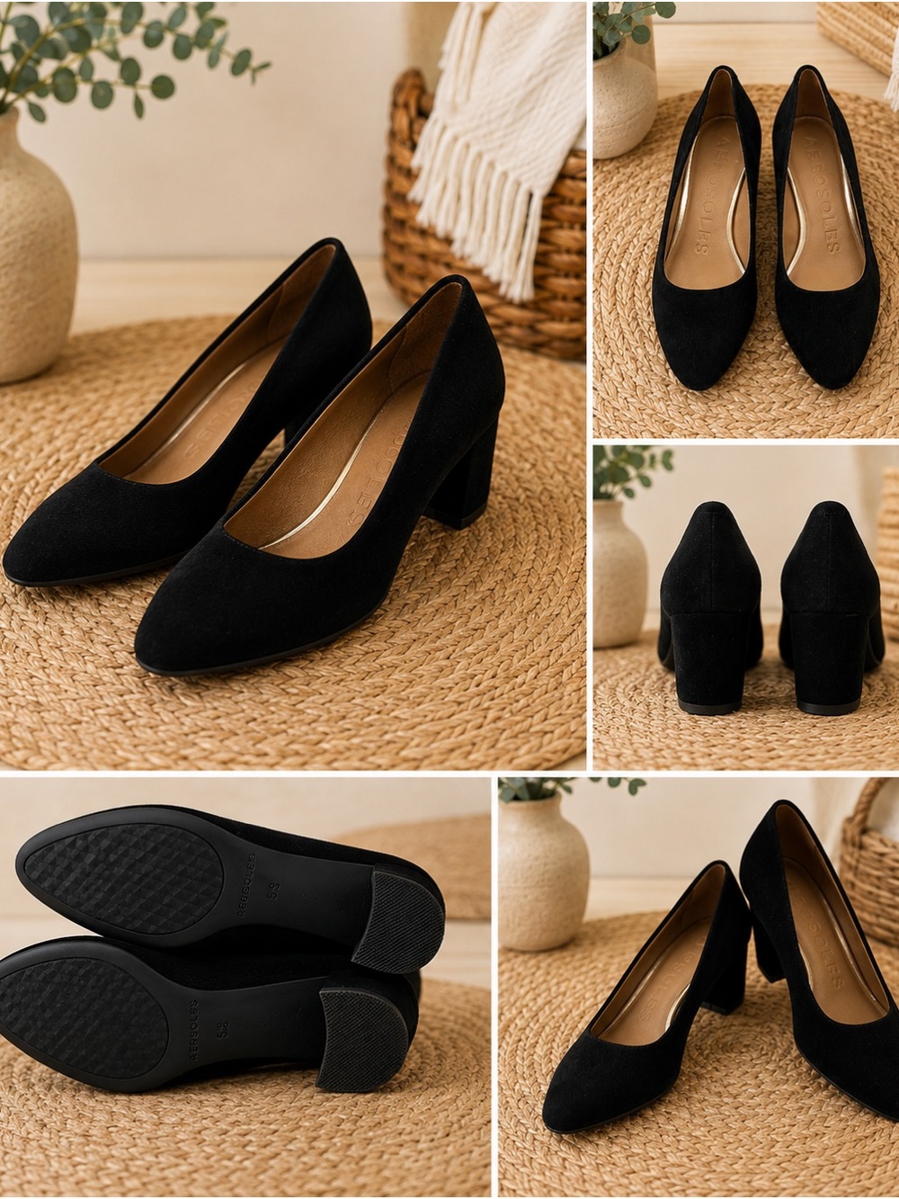 Aerosoles Women's Size 51/2 Black Suede Block Heel Pumps New Without Box